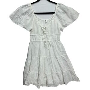 Cotton On Dress‎ Womens XS White Boho Smocked Tiered Gauze Mini Peasant 2055952